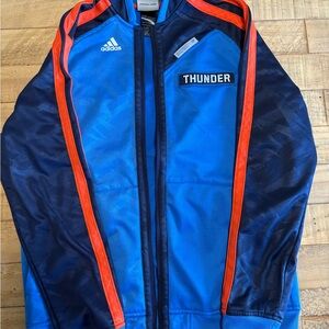 Adidas Oklahoma City Basketball Vibrant Blue Jacket with Bold Orange Accents